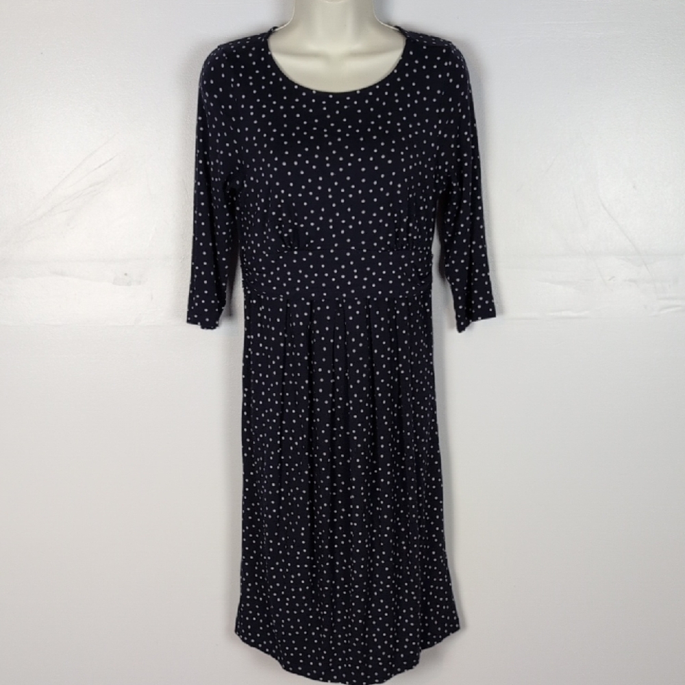Seraphine Navy and White Polka Dot Midi Dress